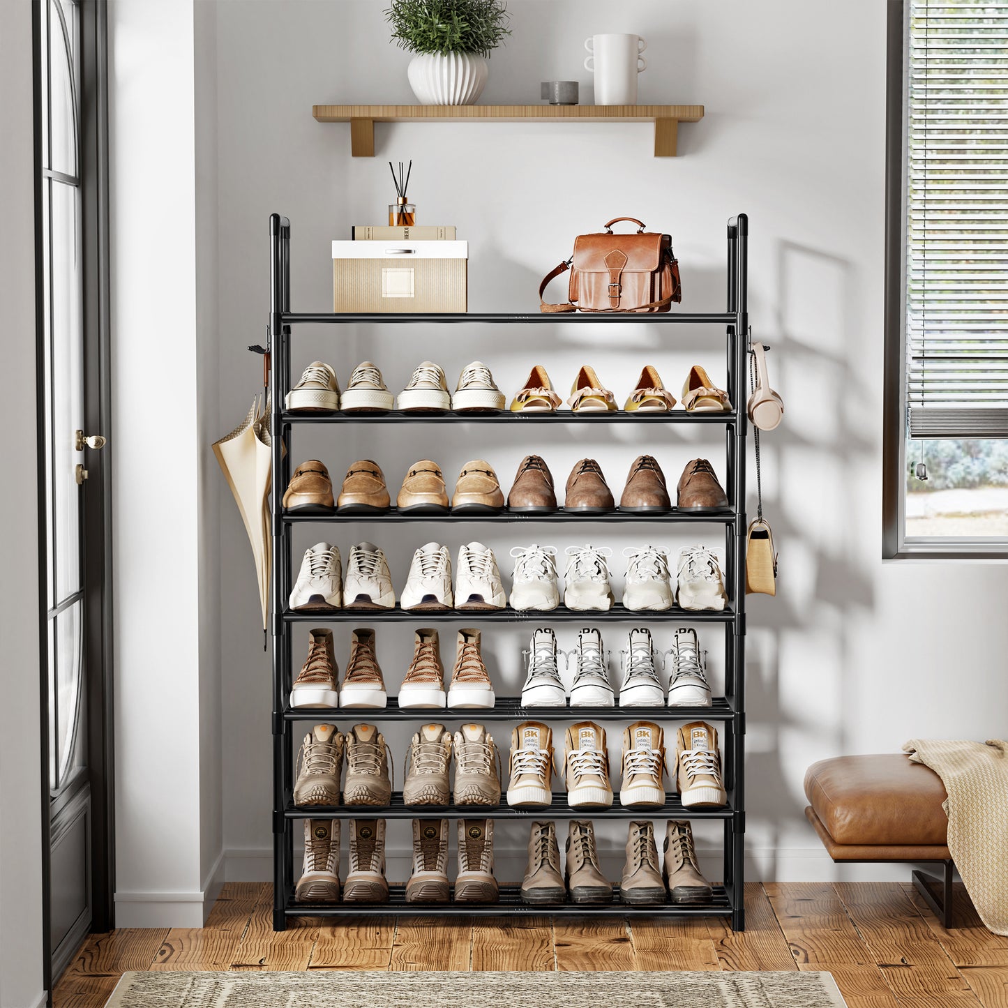 BGTREND 7 Tiers Shoe Rack Shoe Storage Organizer 25-30 Pairs Joinable Utility Metal Shoe Shelf for Entryway Hallway Closet (46.5 inches, Black)