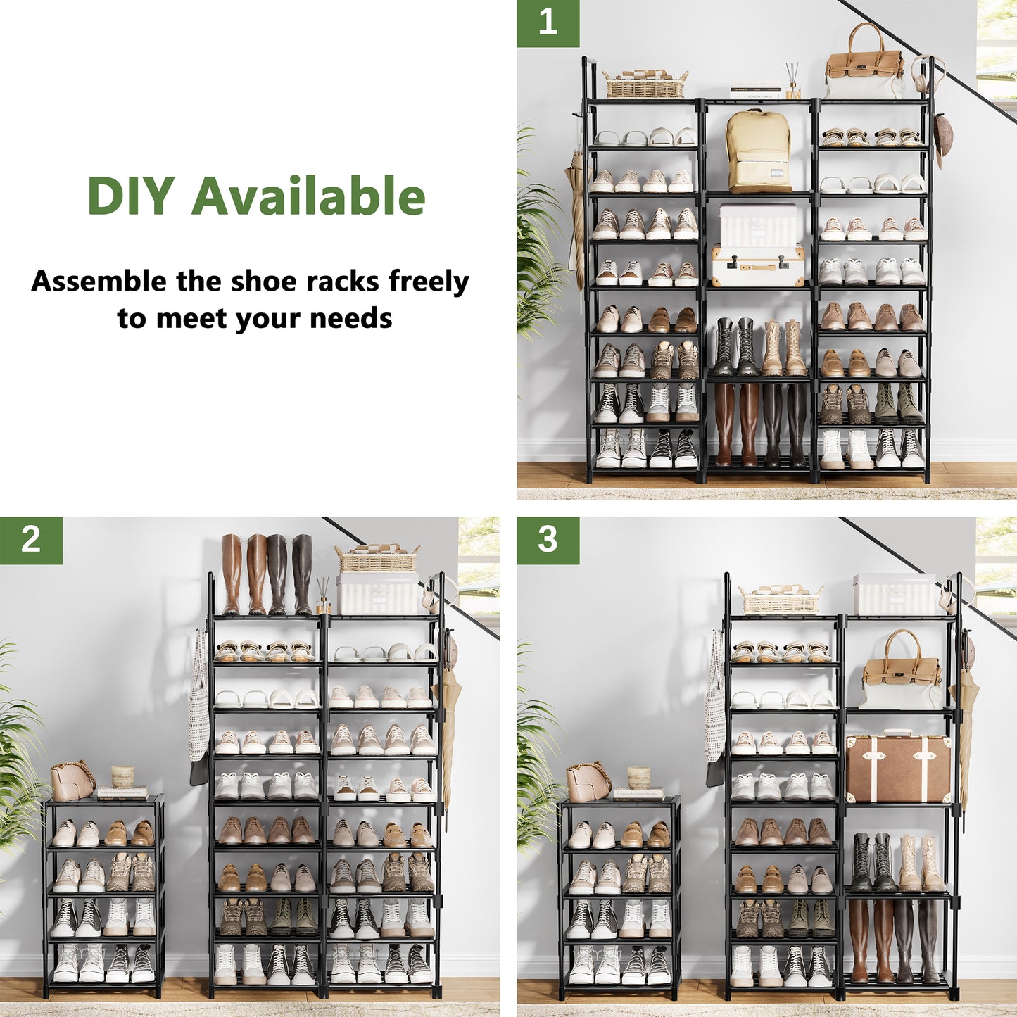 BGTREND 9 Tiers Large Shoe Rack 3 Columns Metal Shoe Storage Organizer 50-55 Pairs Stackable Shoe Tower for Closet Entryway (62 inches, Black)