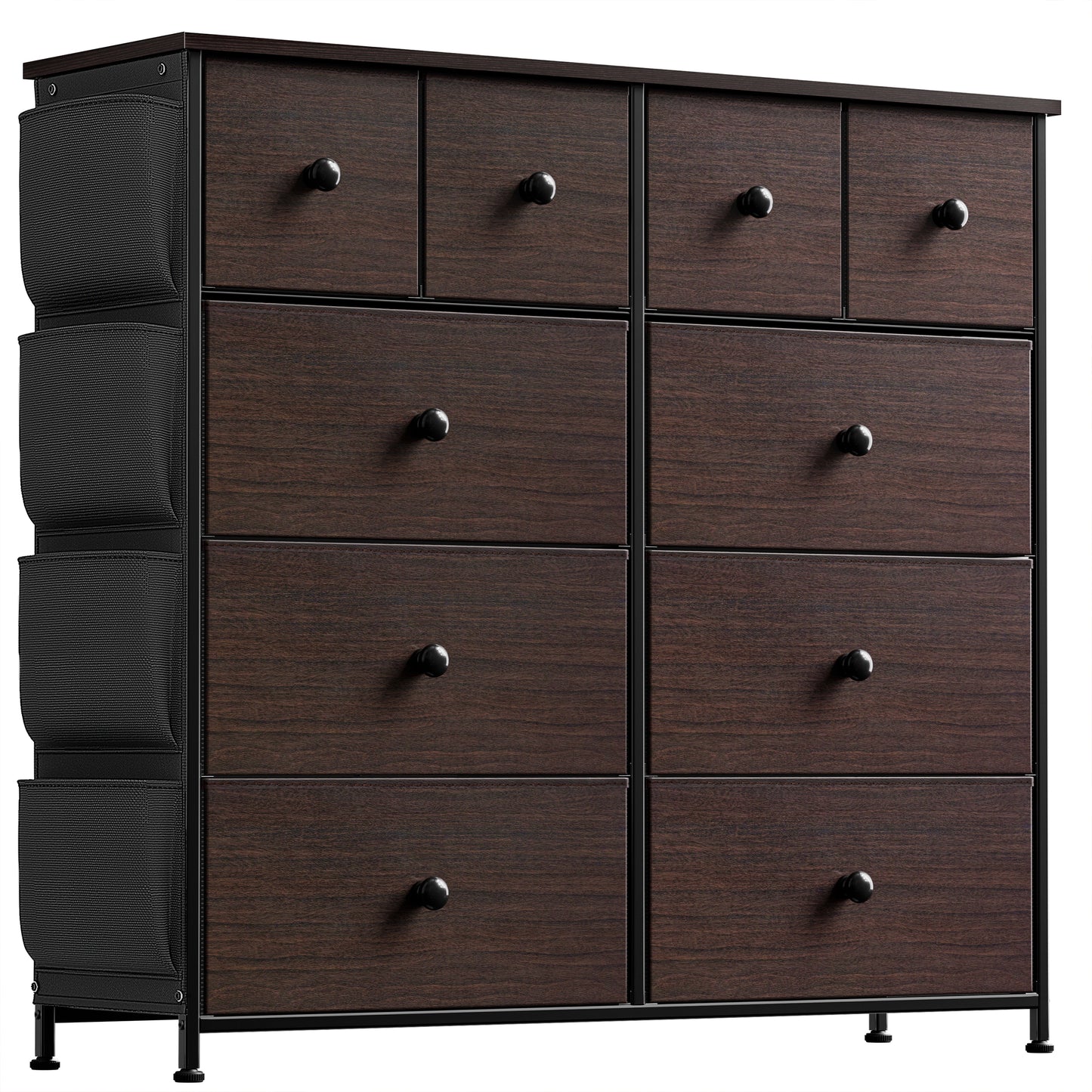 GUNAITO 10 Drawer Dresser Chest of Drawers with Side Pockets Fabric Dressers for Bedroom for Adults Brown