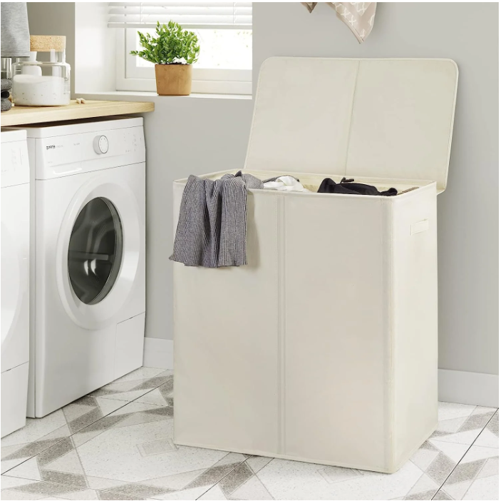 BGTREND 155L Double Laundry Hamper with Lid and 2 Removable Liner Bags Large Collapsible Laundry Basket Dirty Clothes Sorter (26.8 inches, Beige)