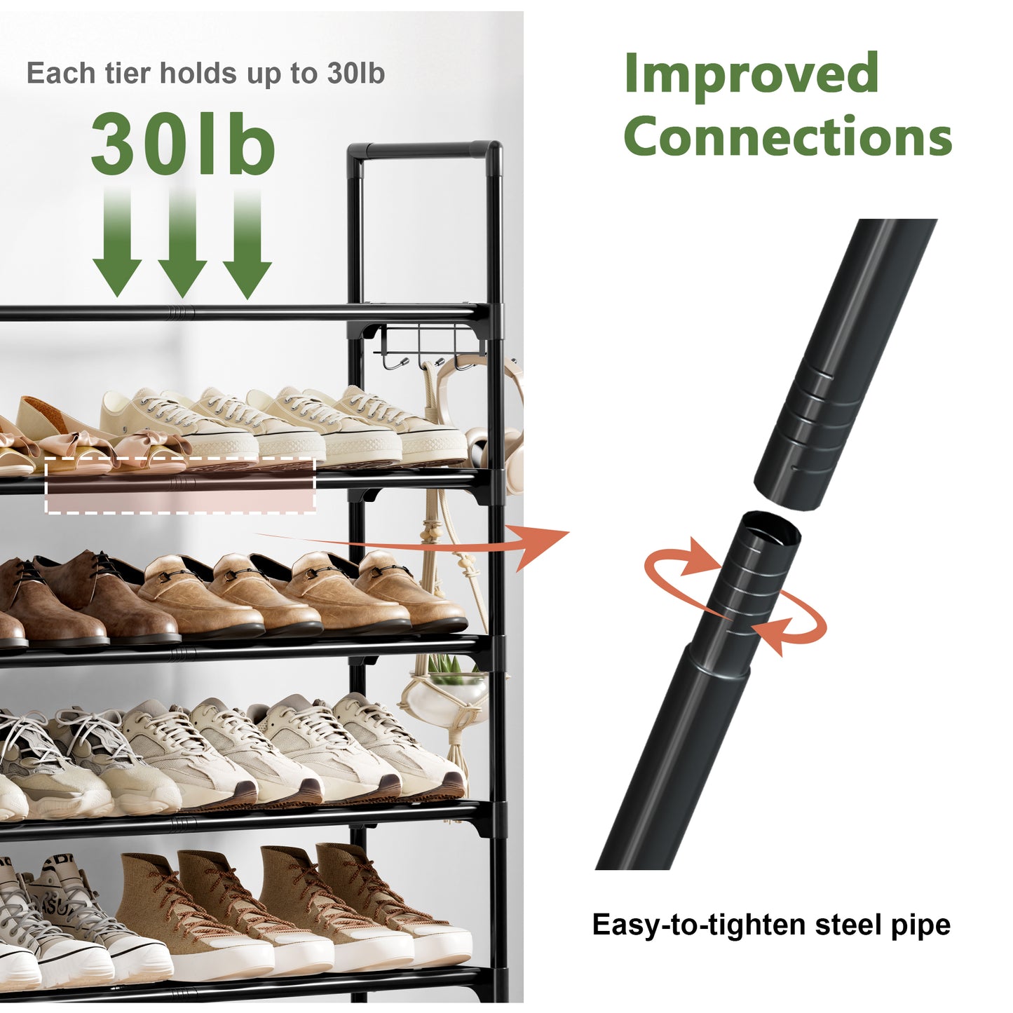 BGTREND 7 Tiers Shoe Rack Shoe Storage Organizer 25-30 Pairs Joinable Utility Metal Shoe Shelf for Entryway Hallway Closet (46.5 inches, Black)