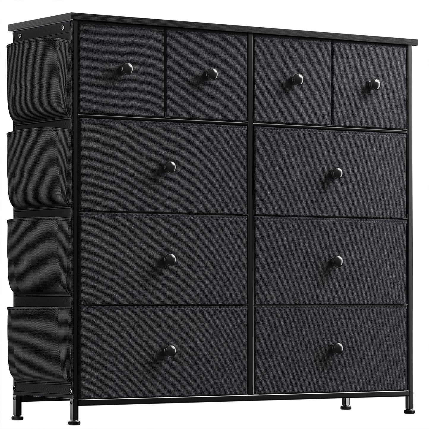 GUNAITO 10 Drawer Dresser Chest of Drawers with Side Pockets Fabric Dressers for Bedroom for Adults Black
