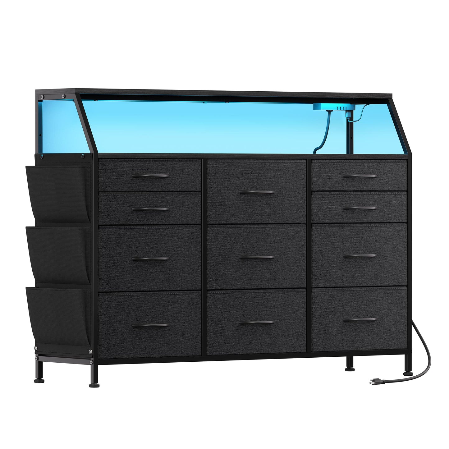 KOUSEI Bedroom Dresser for Kids and Adult Black Fabric Dresser with 11 Drawers Long Dressers & Chests of Drawers for , Living Room,Entryway