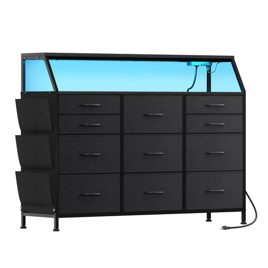 KOUSEI Bedroom Dresser for Kids and Adult Black Fabric Dresser with 11 Drawers Long Dressers & Chests of Drawers for , Living Room,Entryway