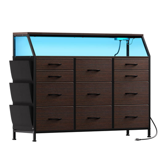 KOUSEI Bedroom Dresser for Kids and Adult Black Fabric Dresser with 11 Drawers Long Dressers & Chests of Drawers for , Living Room,Entryway