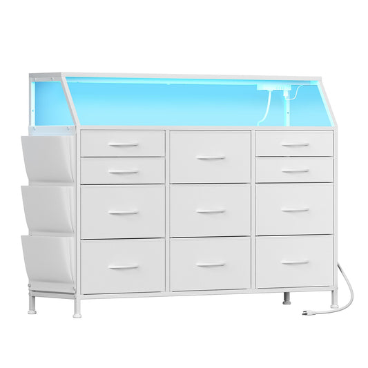 KOUSEI Bedroom Dresser for Kids and Adult Black Fabric Dresser with 11 Drawers Long Dressers & Chests of Drawers for , Living Room,Entryway